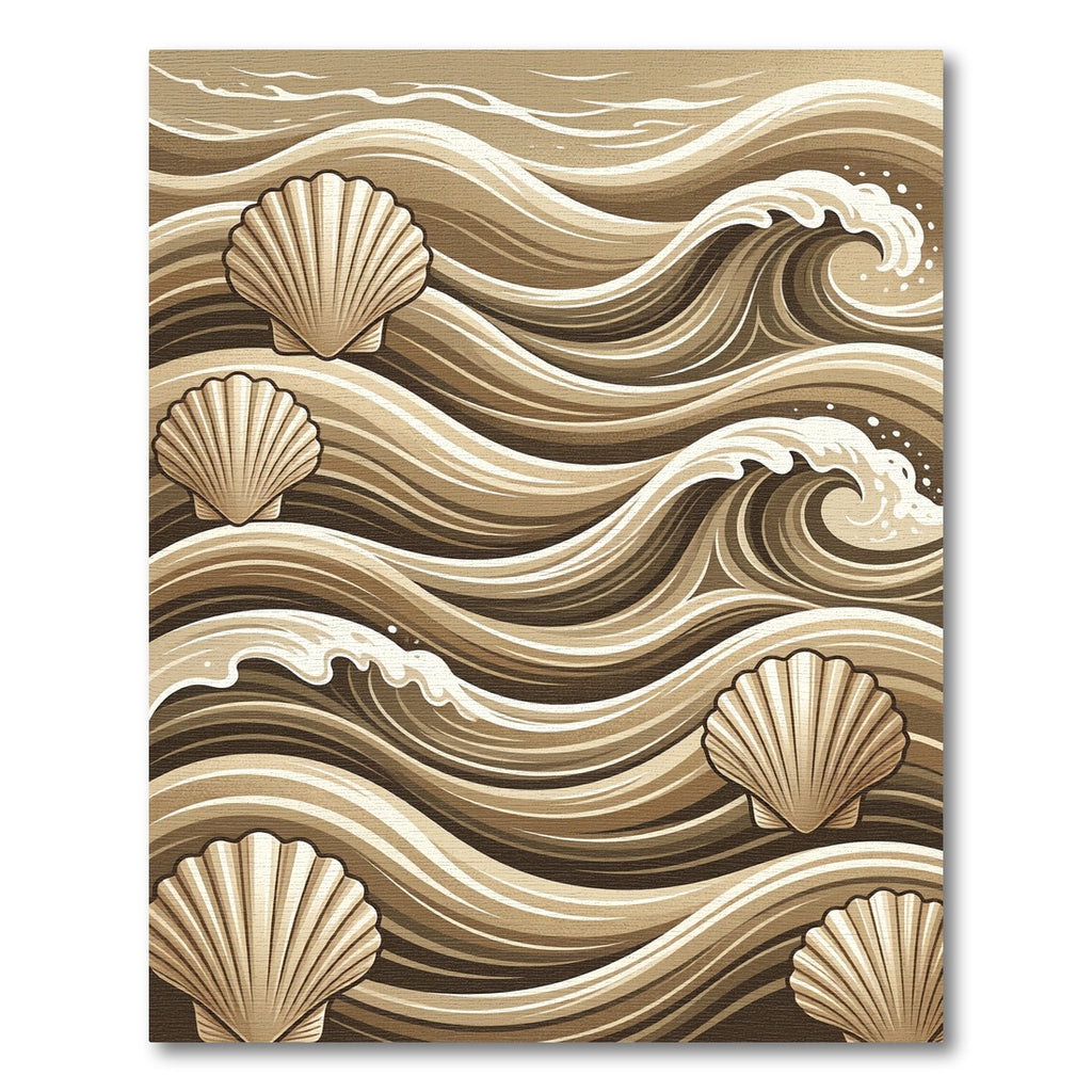 Beige Scalloped Shell Coastal Wave Rug