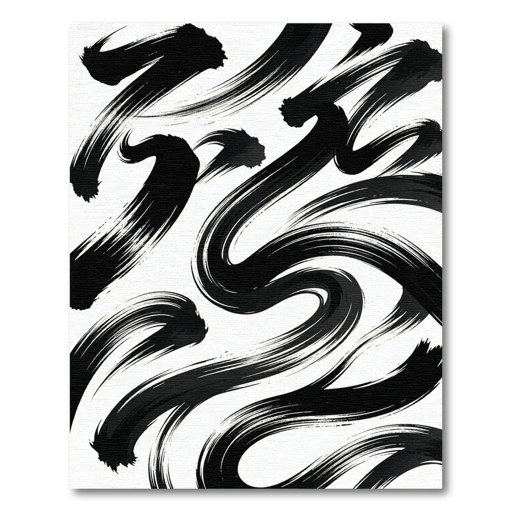 Minimalist Monochrome Black Swirling Ink Strokes Rug