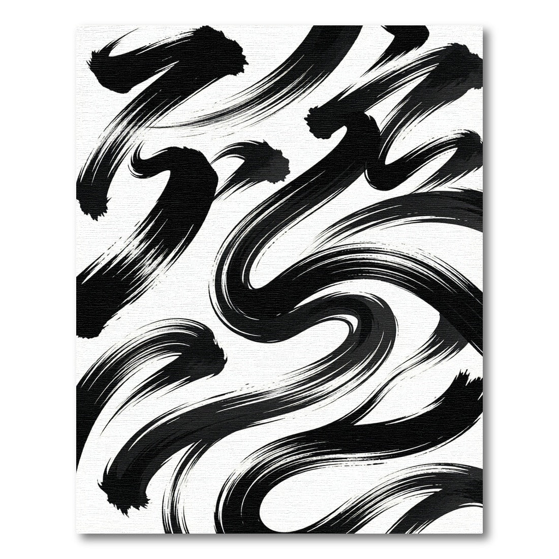 Minimalist Monochrome Black Swirling Ink Strokes Rug