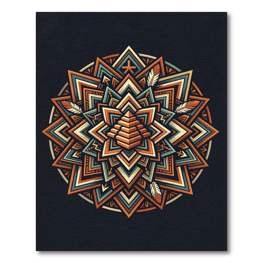 Geometric Aztec Pyramid Earth Tone Medallion Rug