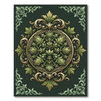 Ornate Green and Gold Acanthus Medallion Rug