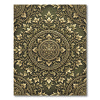 Elegant Golden Foliage Scroll Medallion Rug