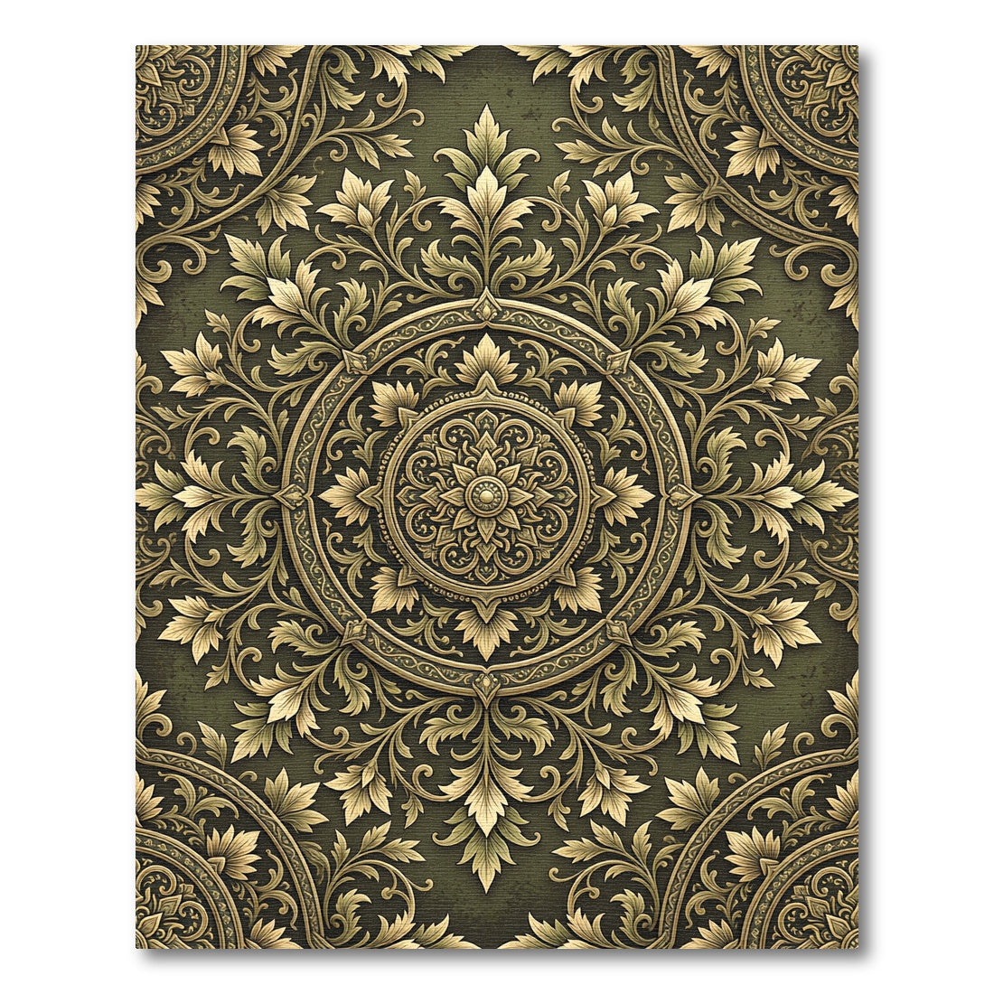 Elegant Golden Foliage Scroll Medallion Rug