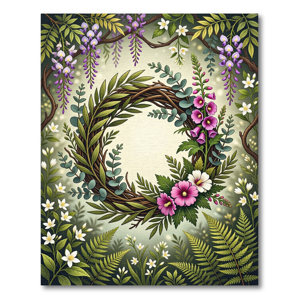 Woven Wreath with Wildflower Spring Meadow Rug