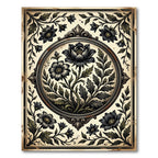 Vintage Black Floral Botanical Medallion Rug