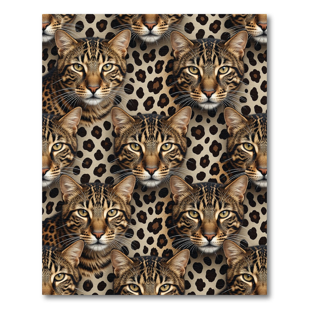 Spotted Cat Faces Leopard Print Rug