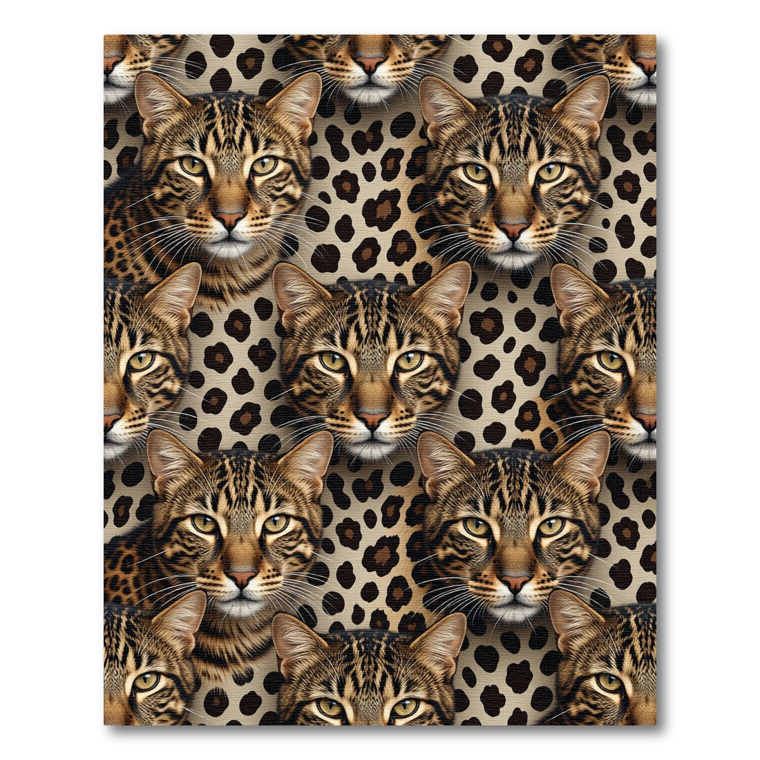 Spotted Cat Faces Leopard Print Rug
