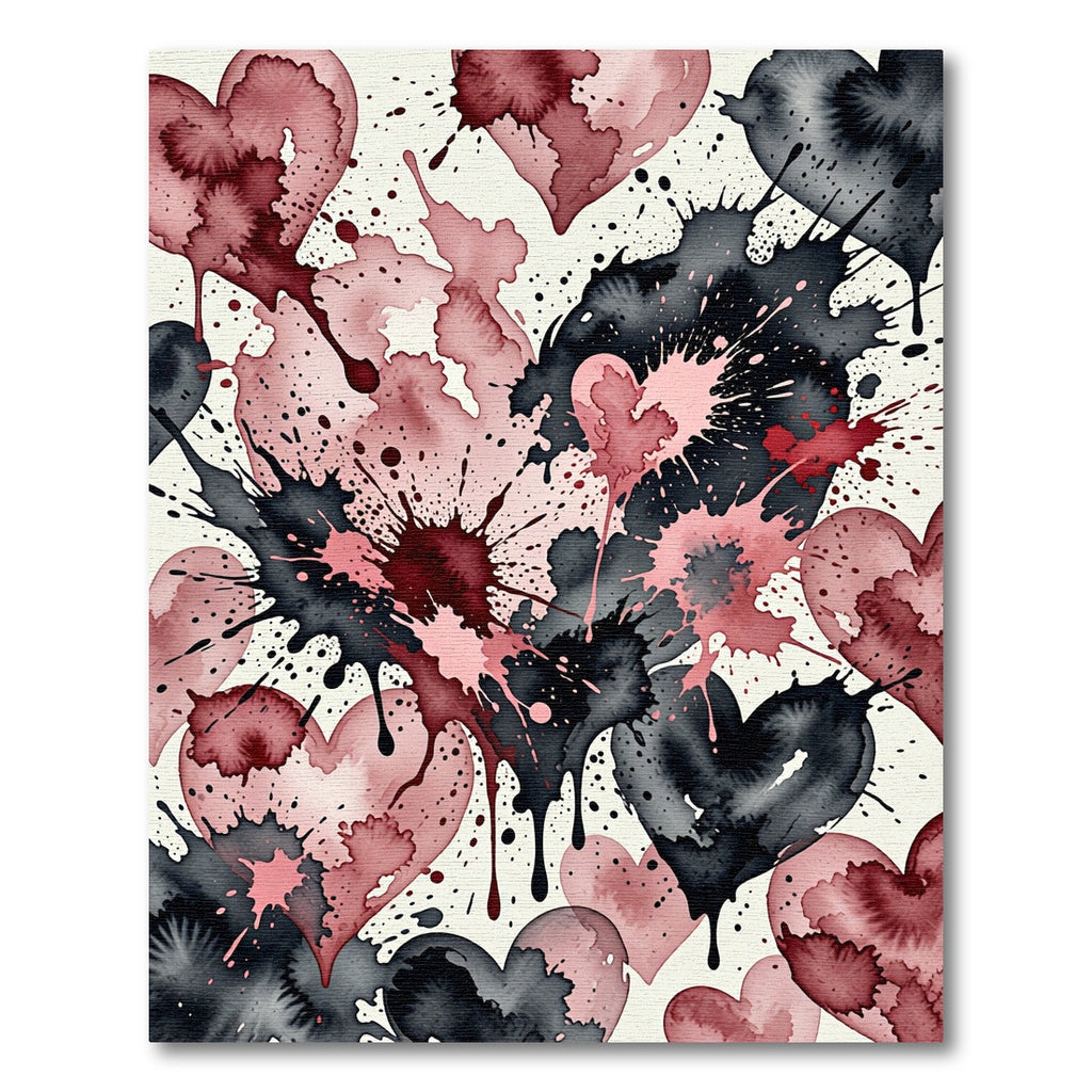 Crimson Blush Splatter Hearts Rug