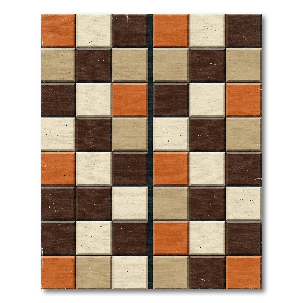 Mid-Century Earthy Toned Burnt Orange Checkered Rug