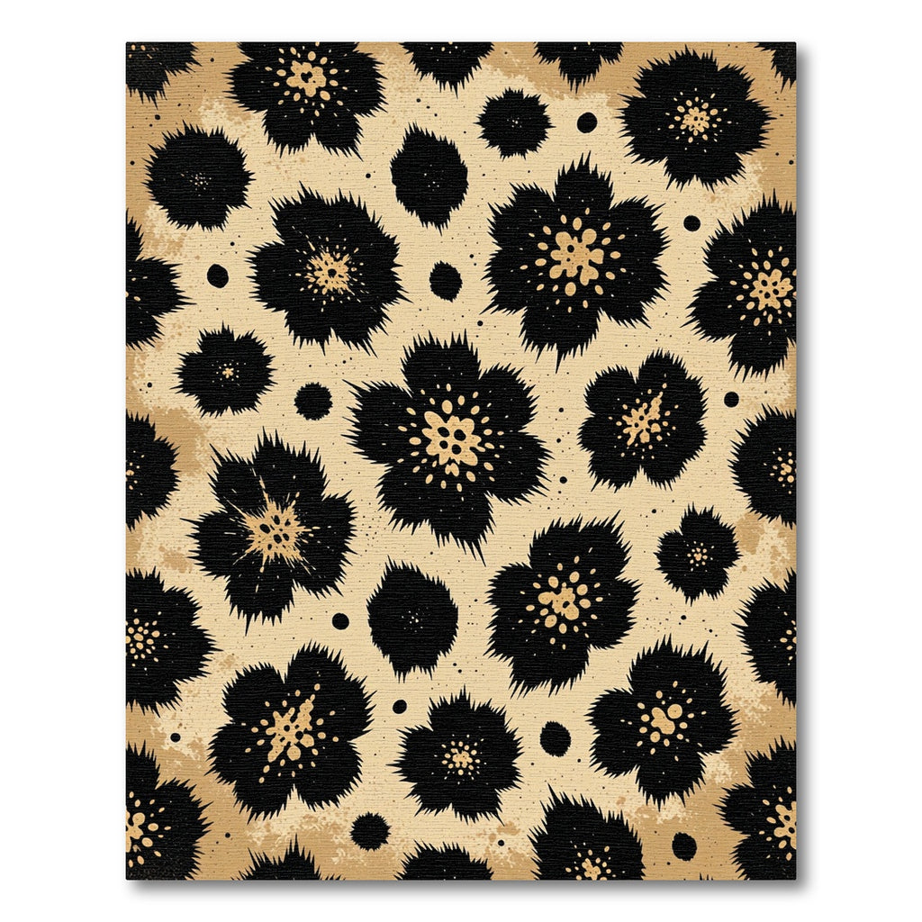 Black Spiky Floral Tan Sprayed Rug