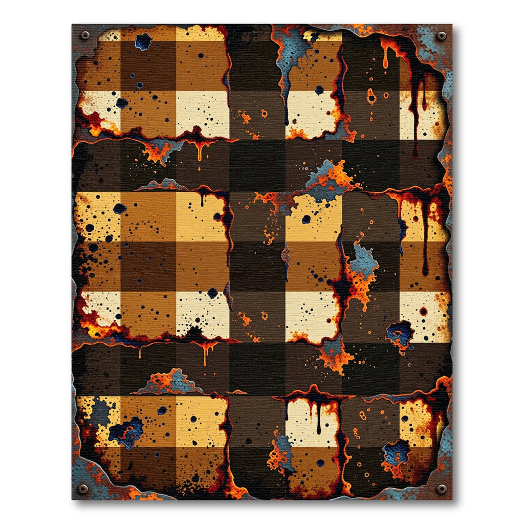 Rusty Checkerboard Splatter Rust Rug
