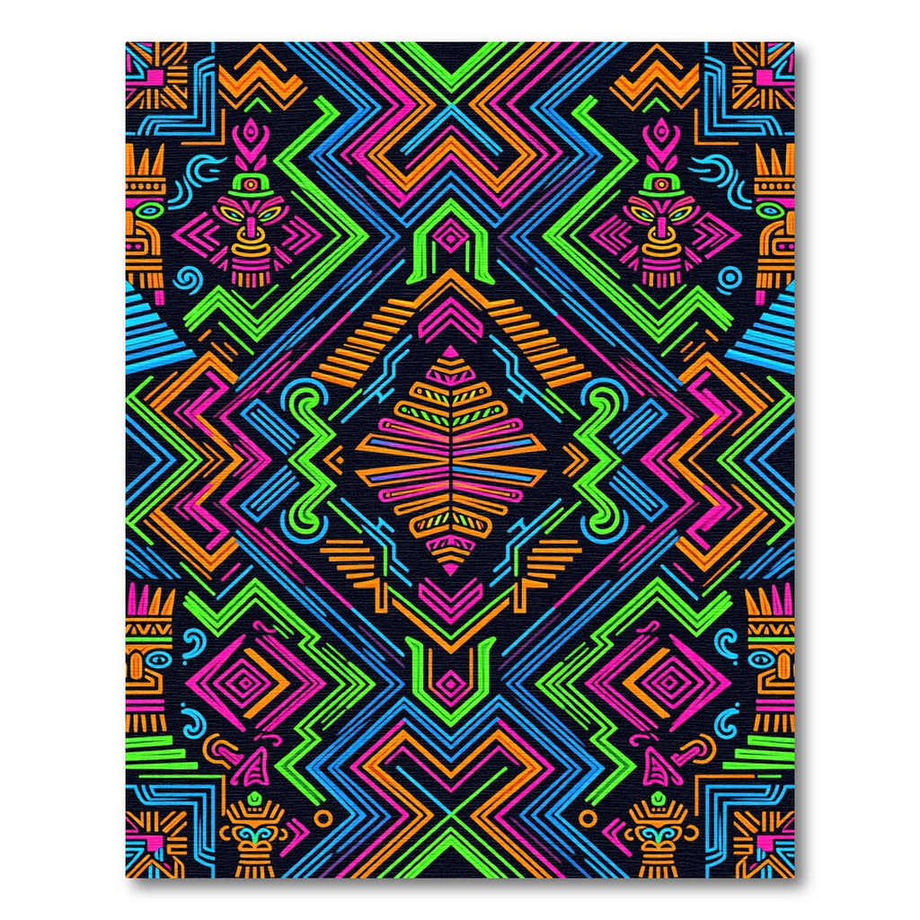 Vibrant Neon Tribal Geometric Art Rug