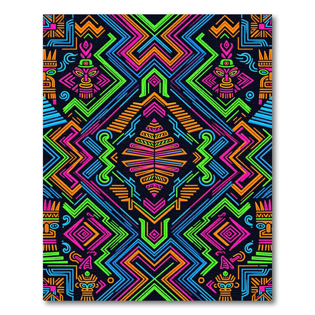 Vibrant Neon Tribal Geometric Art Rug