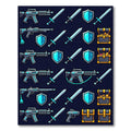 Neon Pixelated Fantasy Armory Game Grid Rug