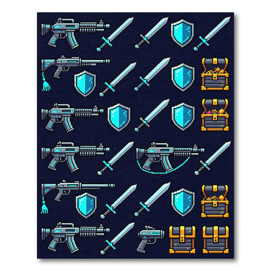 Neon Pixelated Fantasy Armory Game Grid Rug