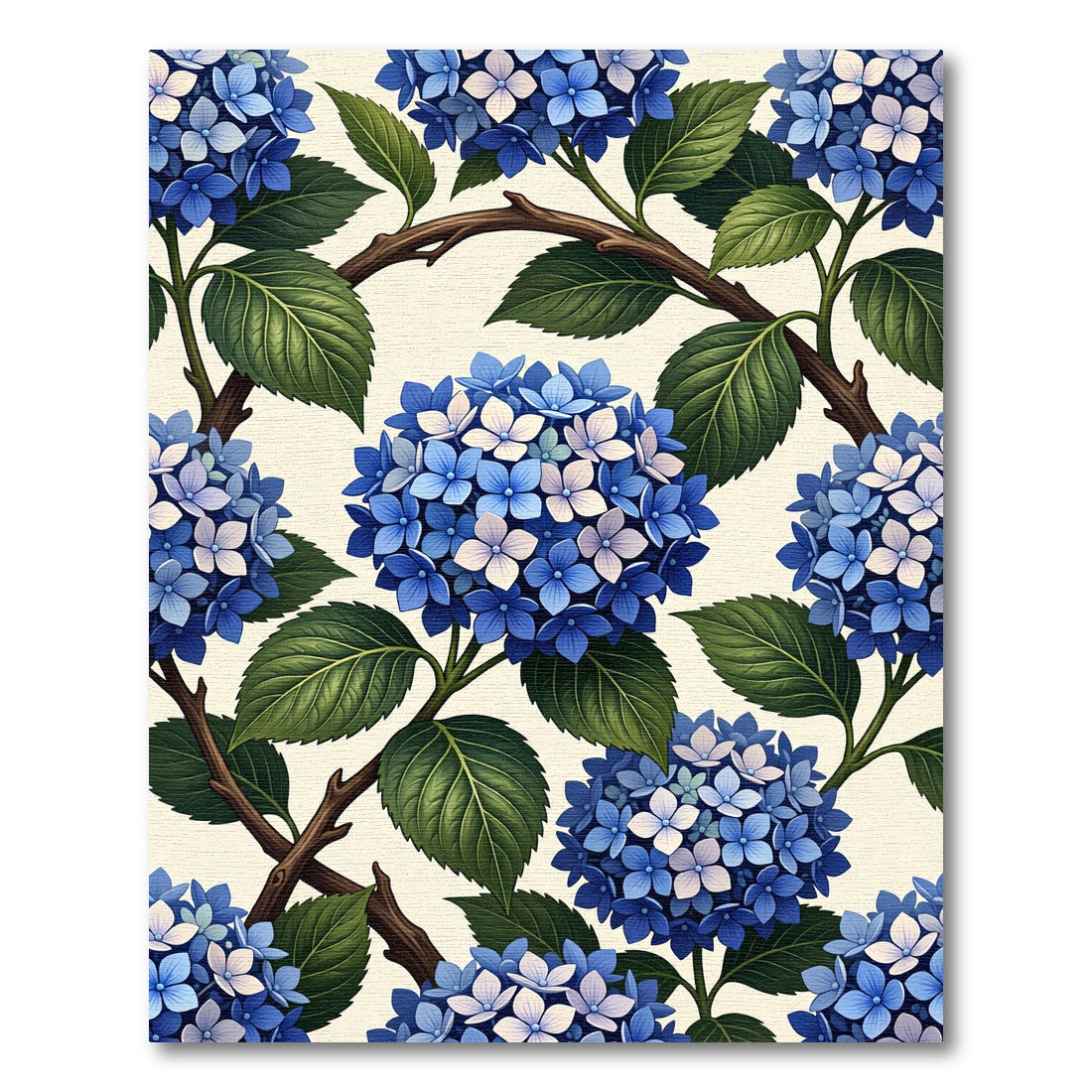 Blue Hydrangea Botanical Branch Trellis Rug