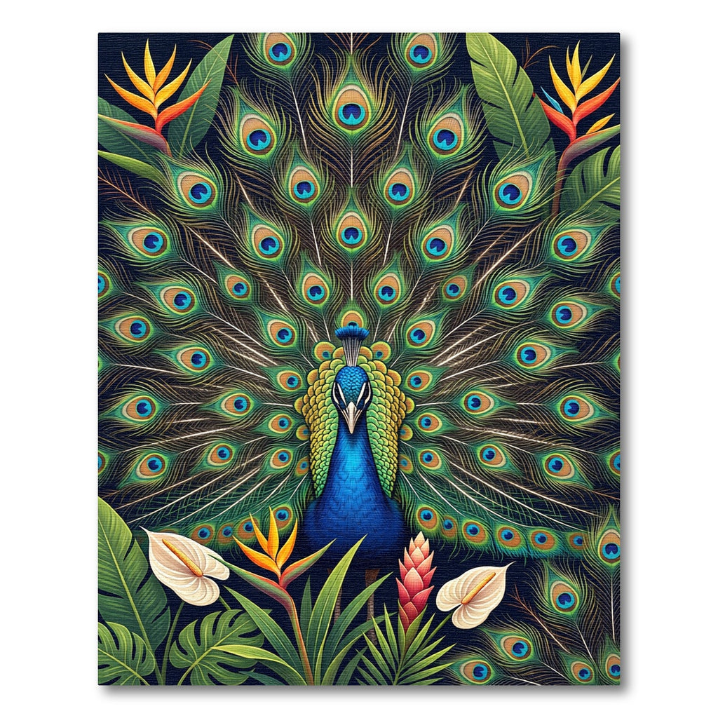 Vibrant Peacock Tropical Garden Area Rug