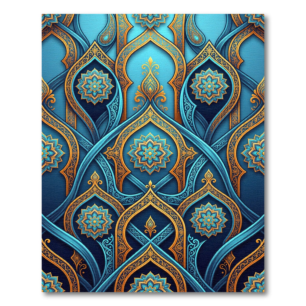 Azure Gold Arabesque Medallion Weave Rug