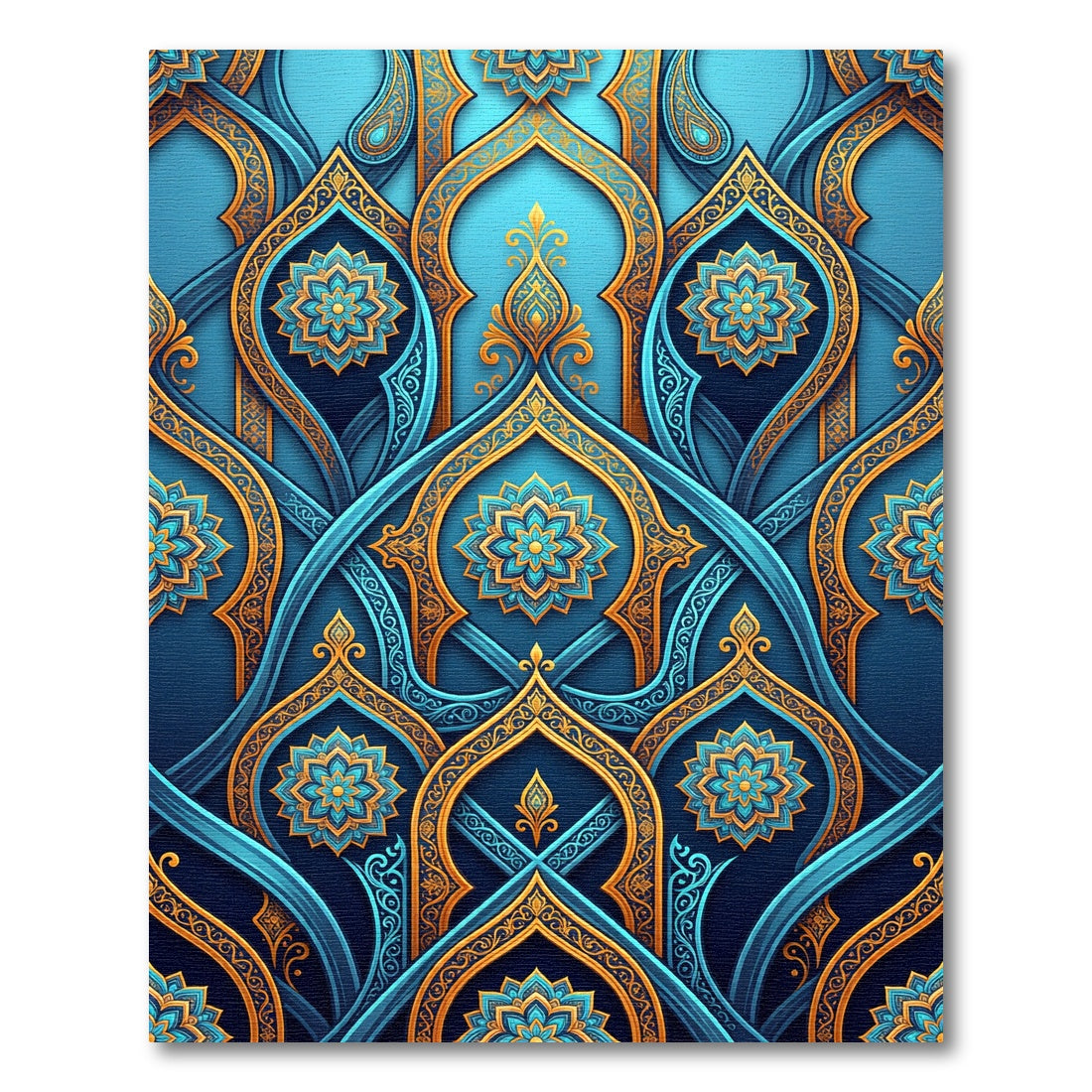 Azure Gold Arabesque Medallion Weave Rug