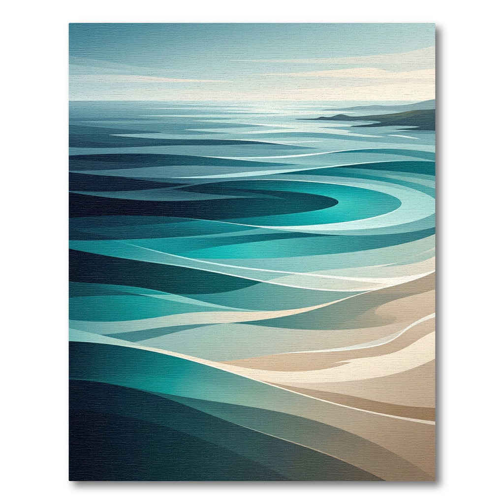 Abstract Teal Ocean Wave Horizon Rug
