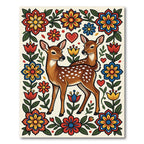 Folk Art Fawn and Floral Meadow Rug