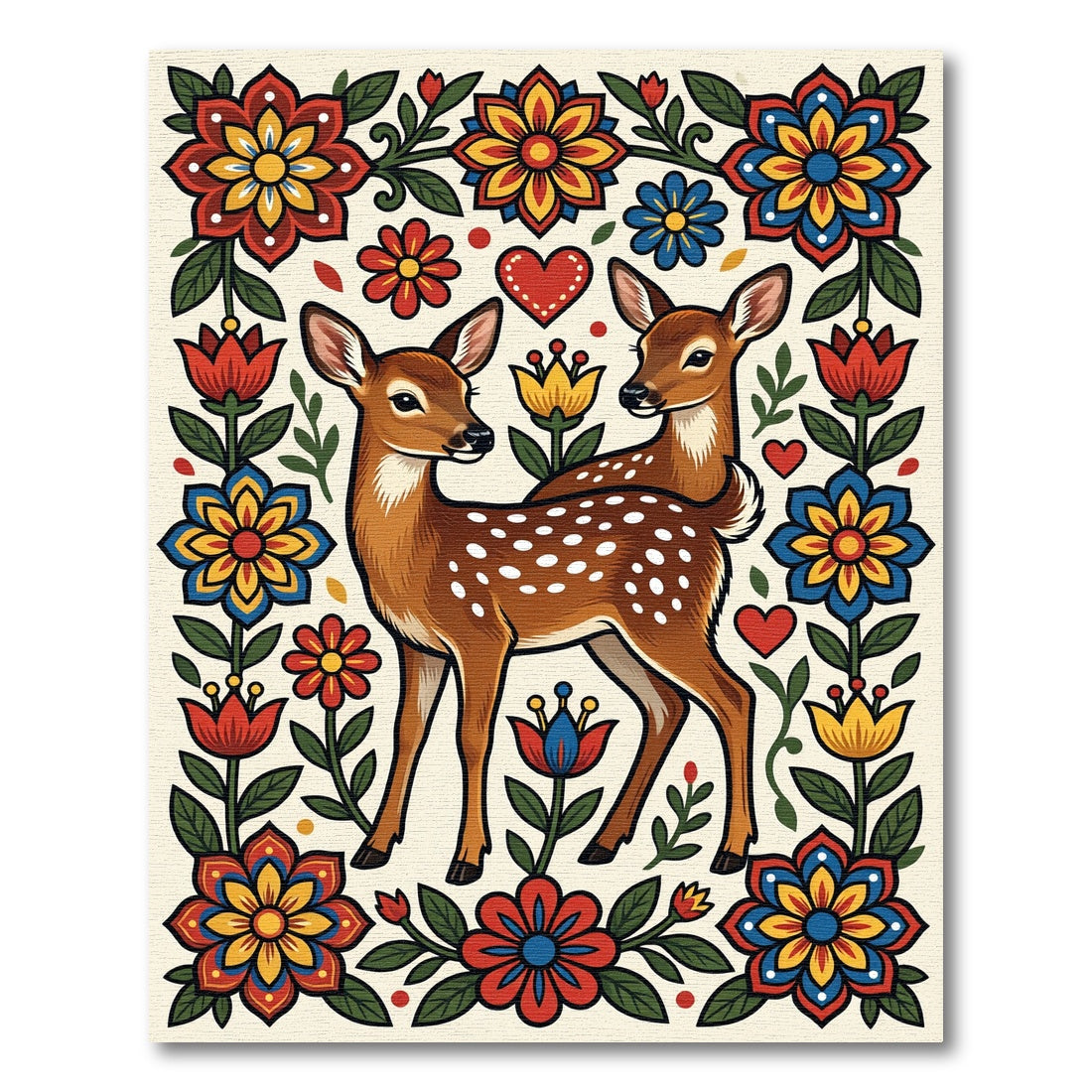 Folk Art Fawn and Floral Meadow Rug