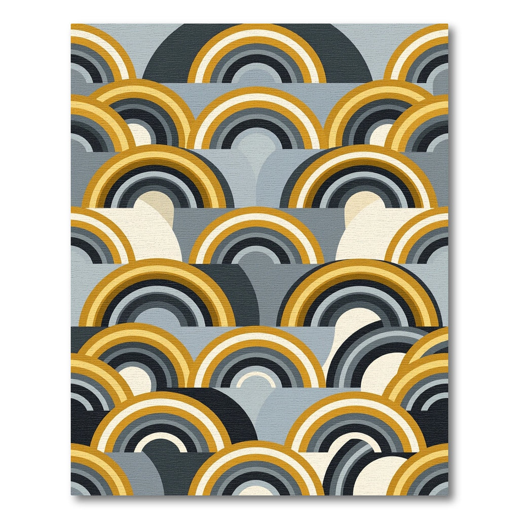 Mid Century Yellow Gray Rainbow Waves Rug