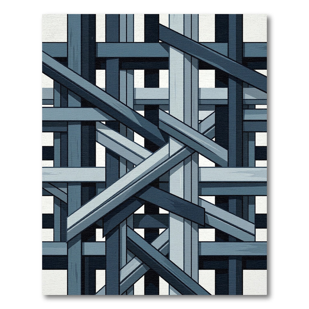 Modern Blue Interlocking Geometric Weave Rug