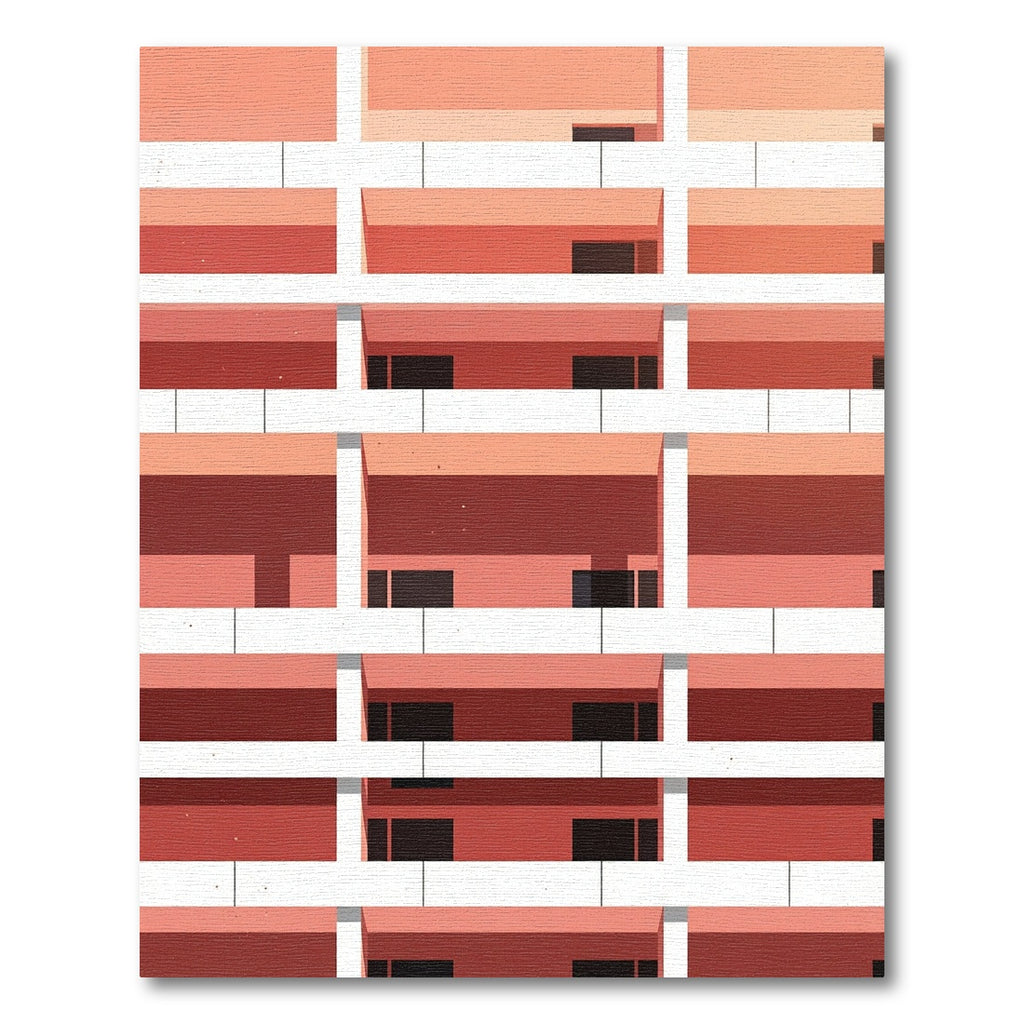 Coral Geometric Brutalist Grid Rug