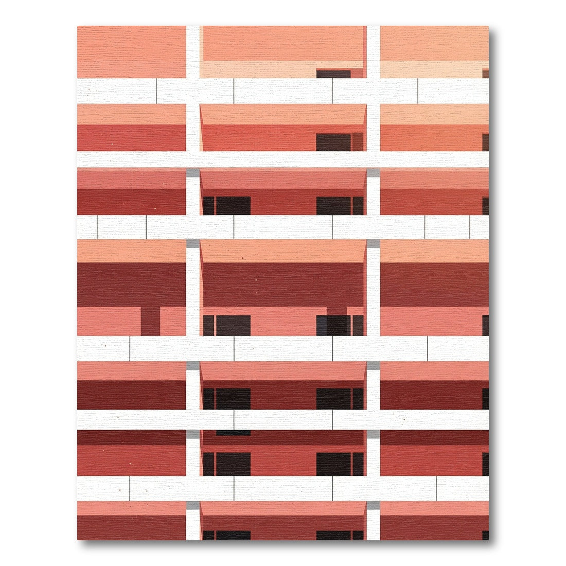 Coral Geometric Brutalist Grid Rug