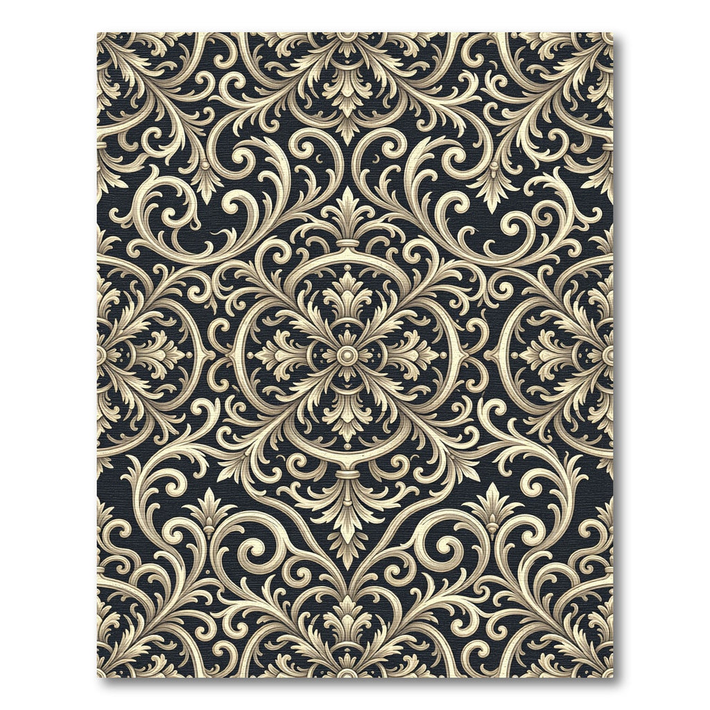 Ornate Ivory Acanthus Scrollwork Rug