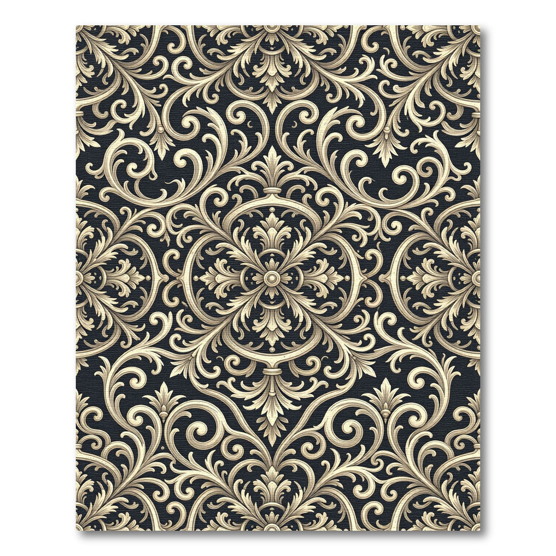 Ornate Ivory Acanthus Scrollwork Rug