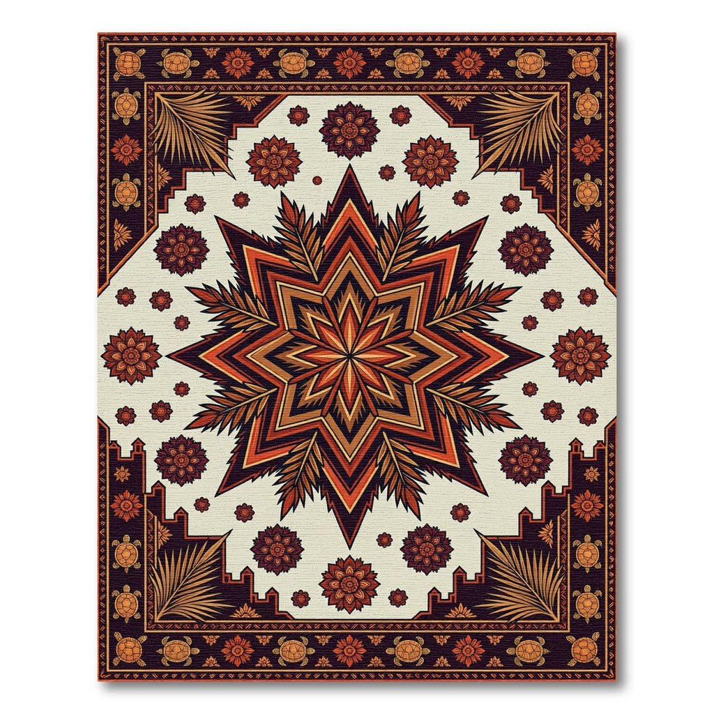 Burnt Orange Geometric Star Tortoise Medallion Rug