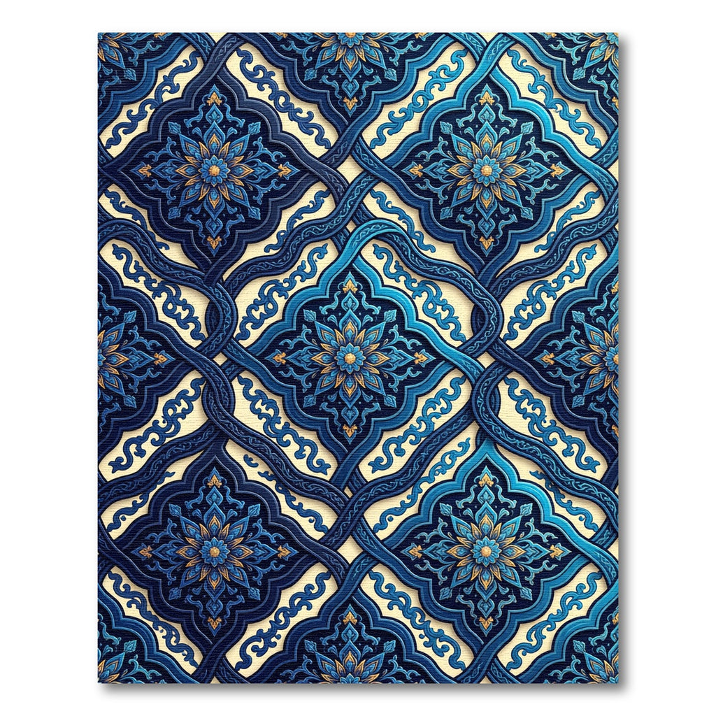Ornate Blue Golden Floral Lattice Rug