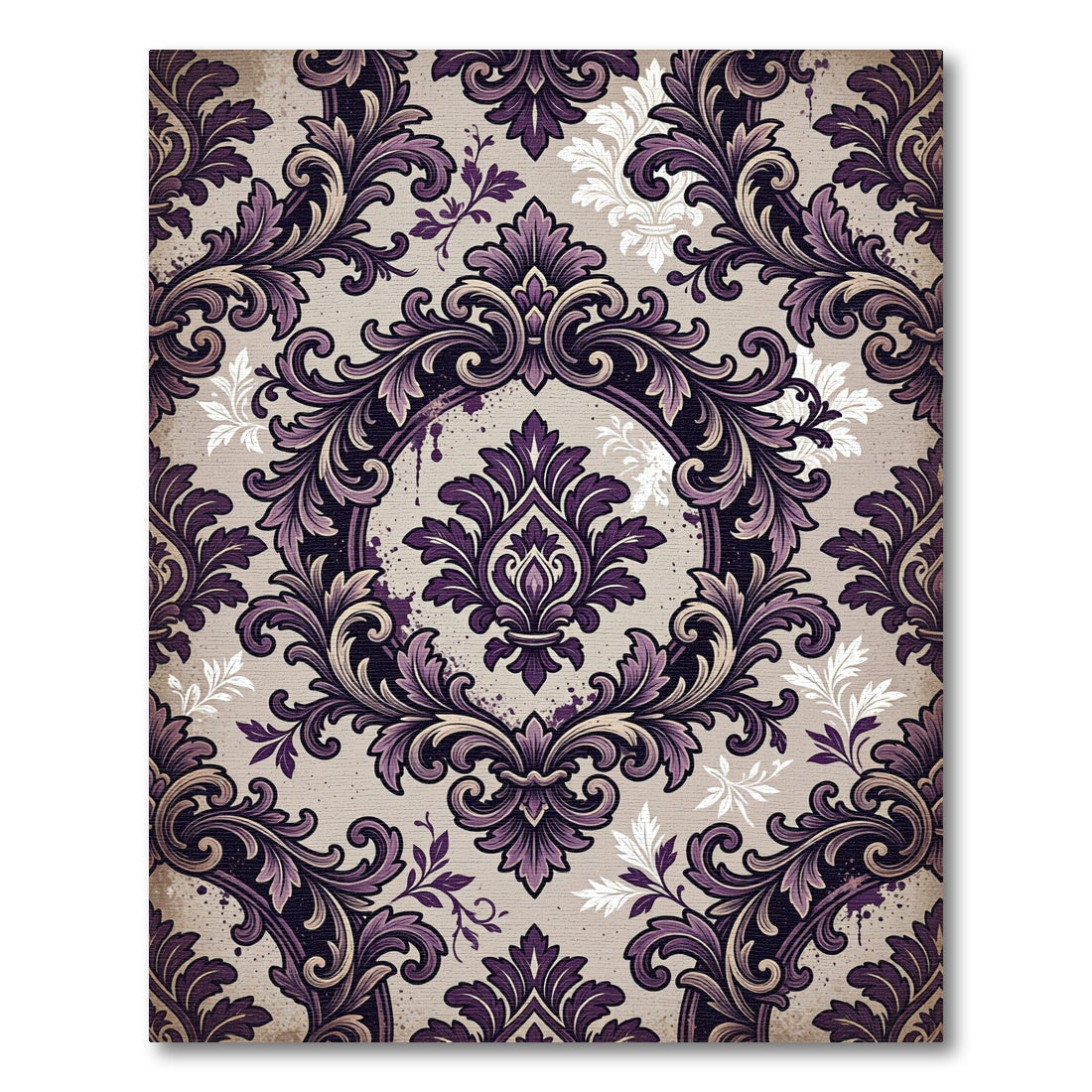 Rich Purple Damask Scrollwork Rug