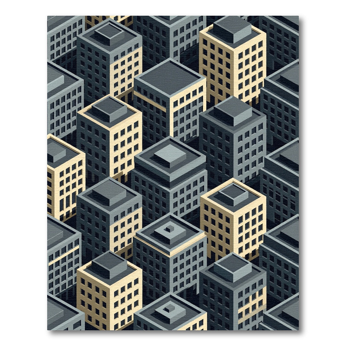 Geometric Cityscape Buildings Isometric Rug