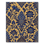 Blue Golden Damask Floral Scrolls Rug