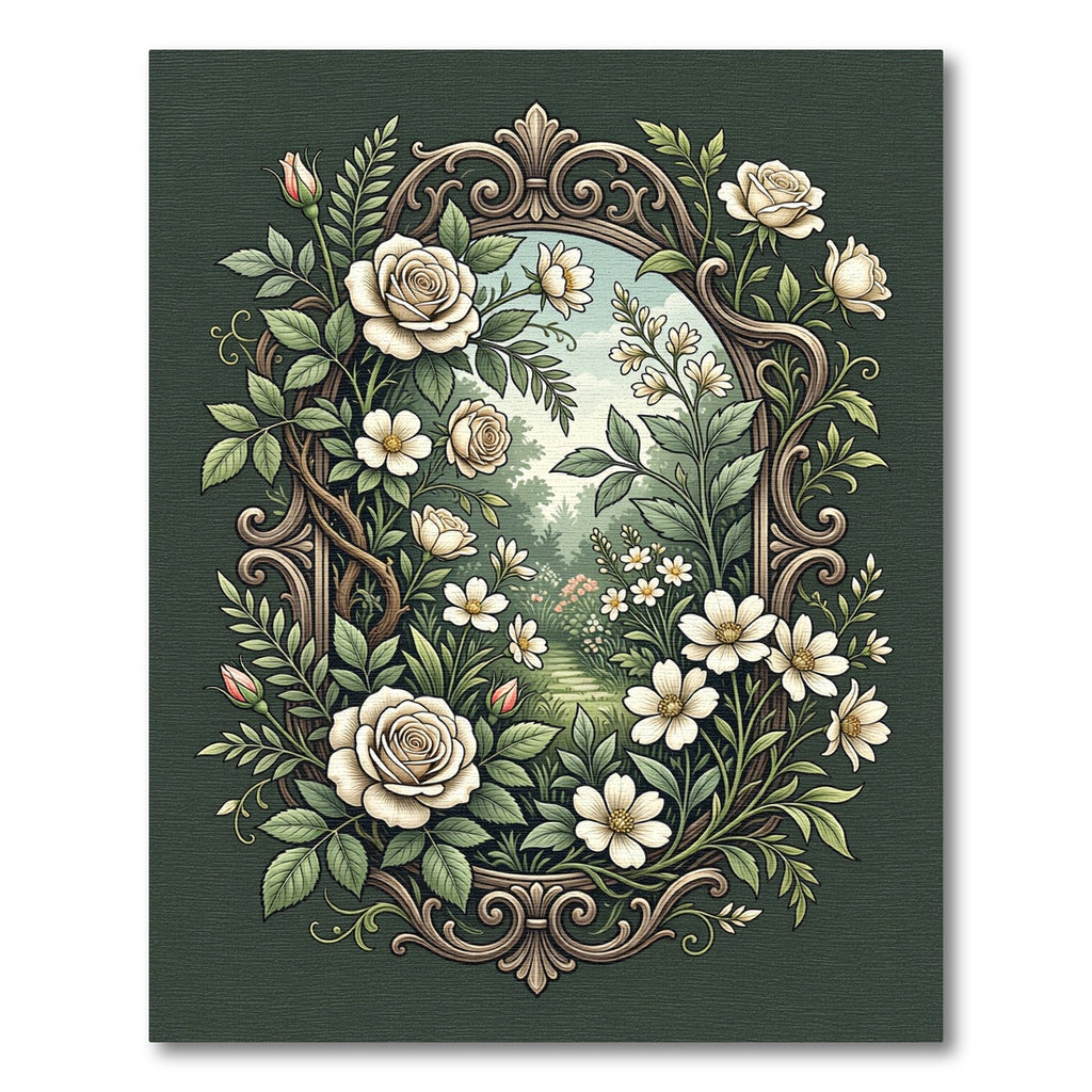 Elegant Cream Rose Filigree Floral Border Rug