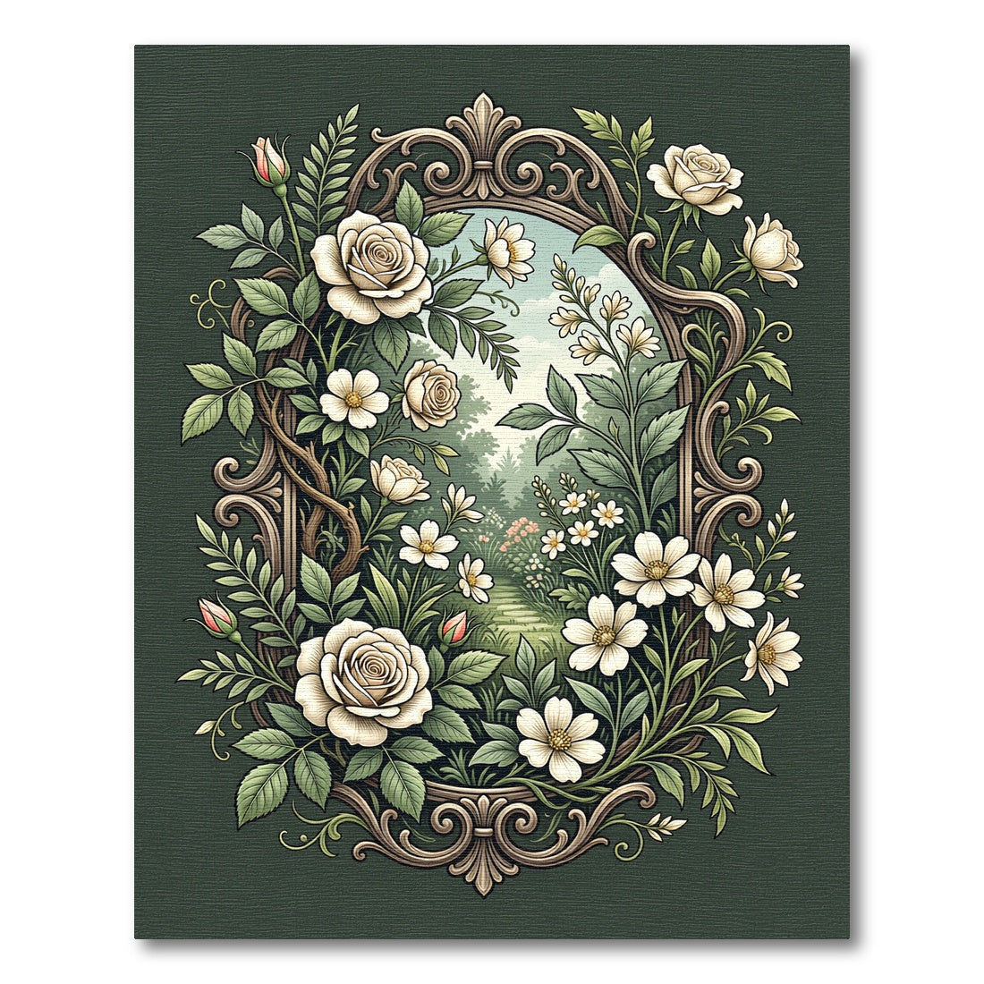 Elegant Cream Rose Filigree Floral Border Rug
