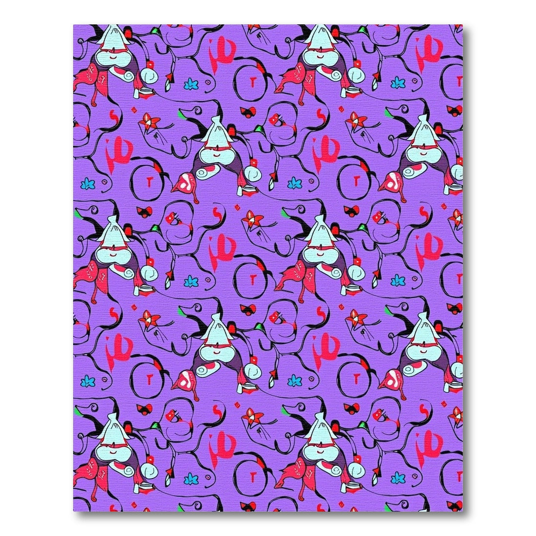 Whimsical Purple Character Abstract Swirl Rug