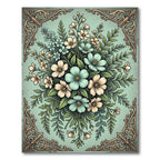 Vintage Aqua Floral Bouquet Illustration Rug