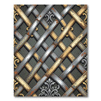 Ornate Gold Silver Interlocking Lattice Rug