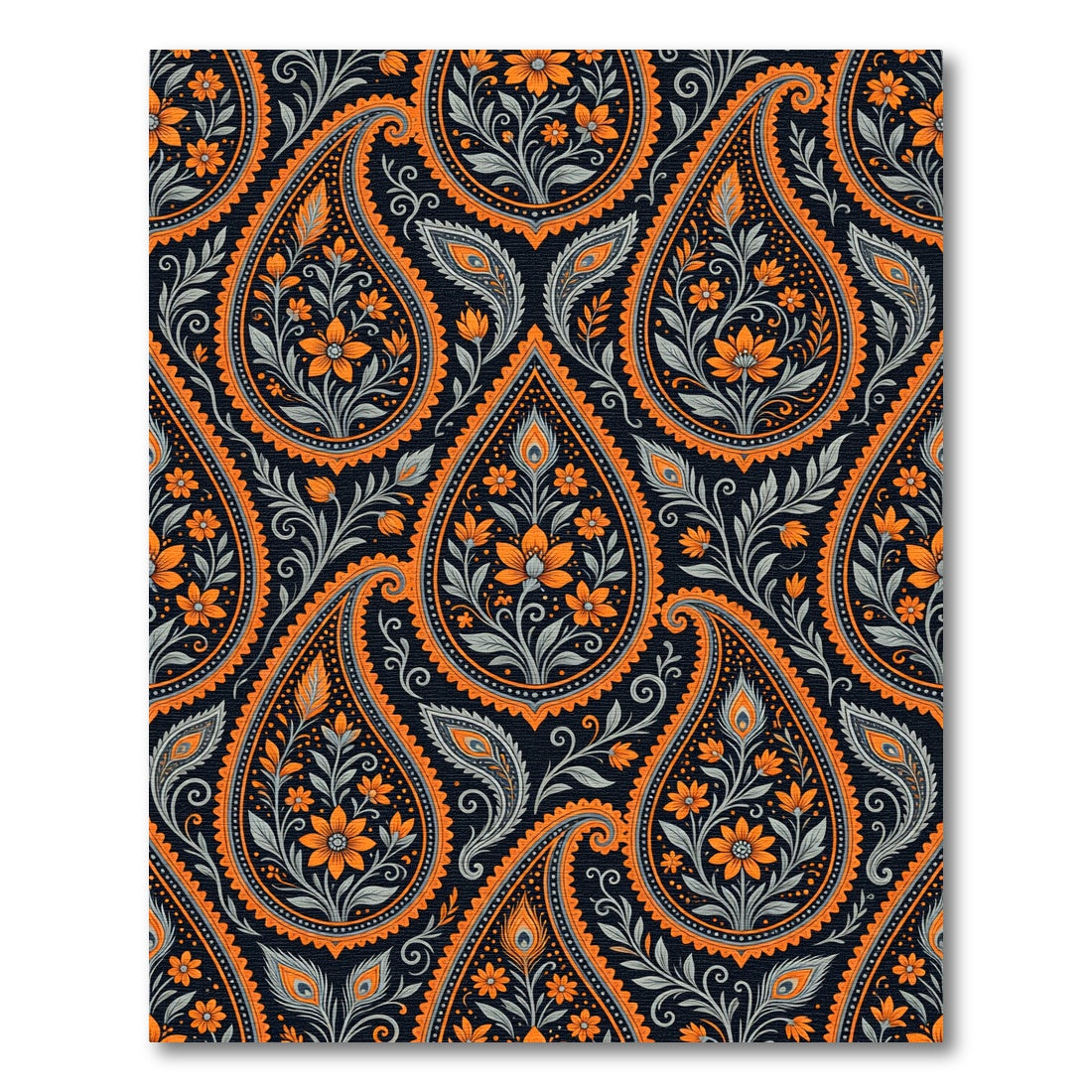 Ornate Orange and Grey Paisley Floral Rug