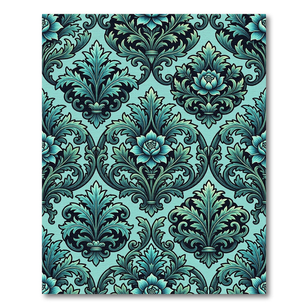Elegant Teal Damask Floral Filigree Rug
