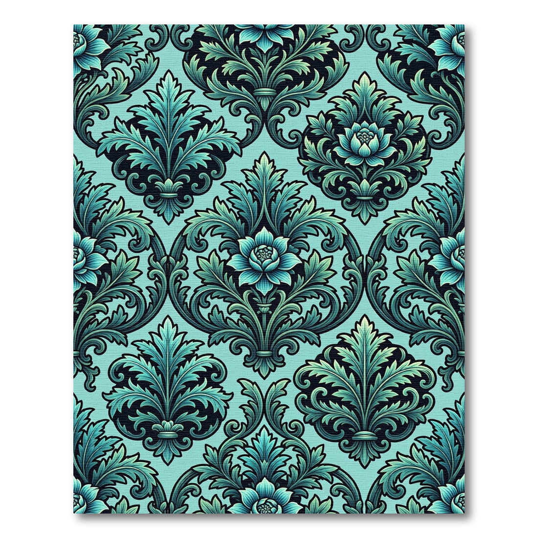 Elegant Teal Damask Floral Filigree Rug