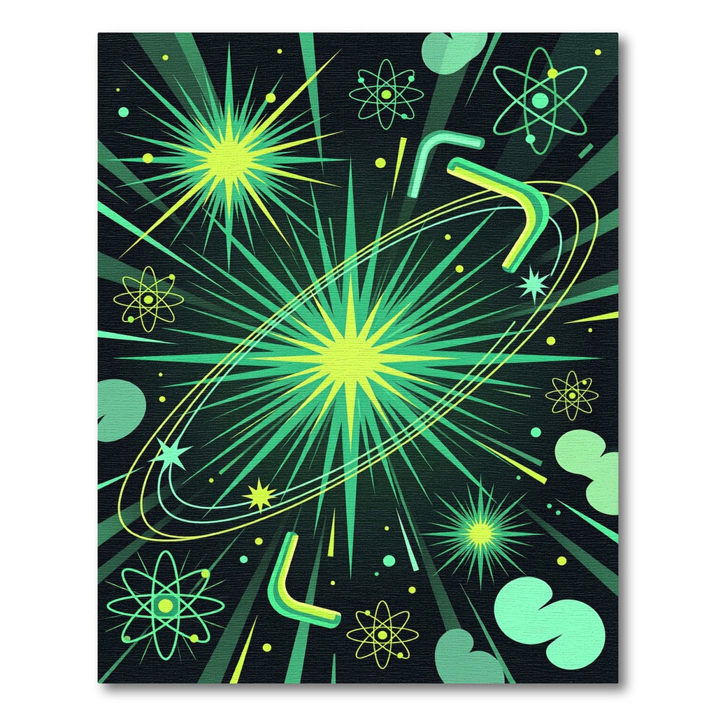 Vibrant Green Atomic Burst Abstract Rug