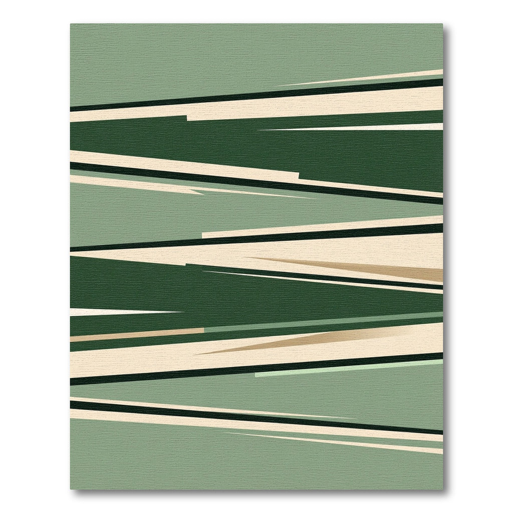 Modern Forest Green Abstract Linear Rug