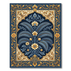 Elegant Navy Blue Golden Botanical Rug