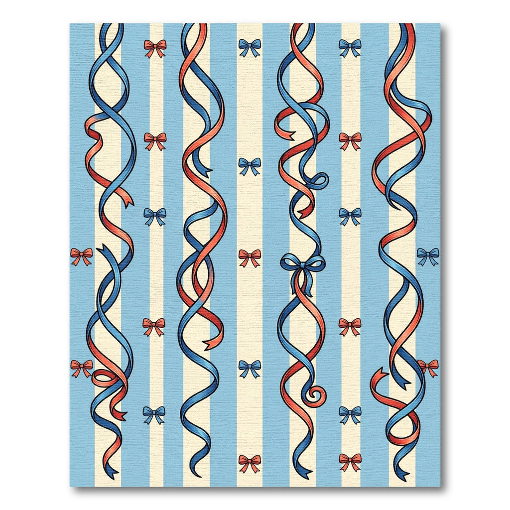 Whimsical Blue and Coral Ribbon Garland Rug