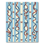 Whimsical Blue and Coral Ribbon Garland Rug